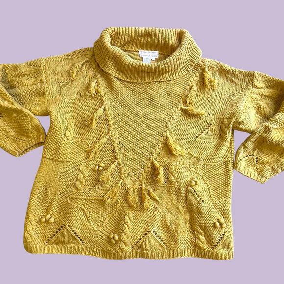 Jennifer Reed hand knitted yellow vintage sweater with tassels large - Picture 10 of 13